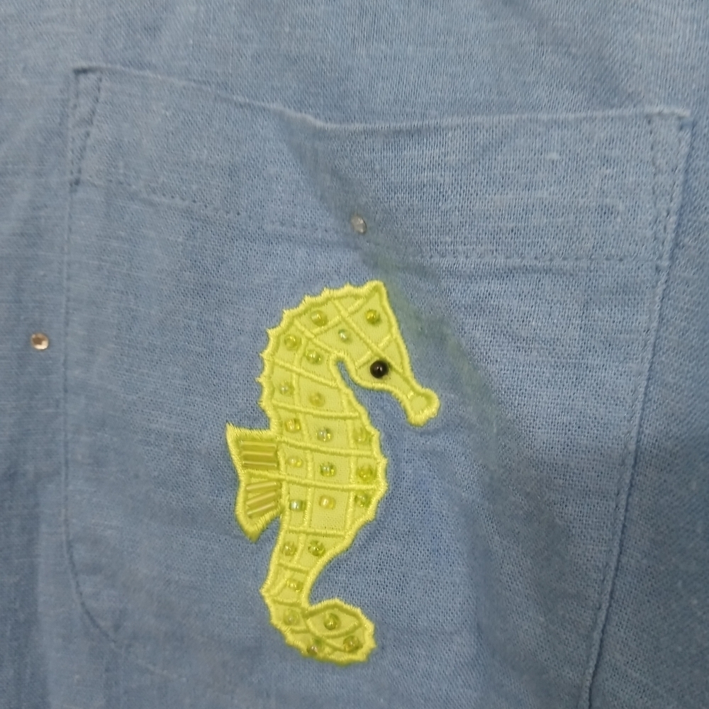 Quacker Factory Button Down Embroidered Ocean The… - image 3